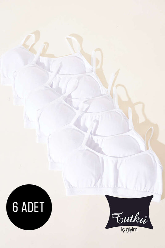 Soutien-gorge d'entraînement à bonnets Passion 6-Pack pour filles, blanc