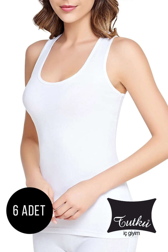 Tutku Women's 6-Piece Ribbed Wide Strap Undershirt White