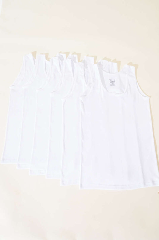 Tutku Women's 6-Piece Ribbed Wide Strap Undershirt White
