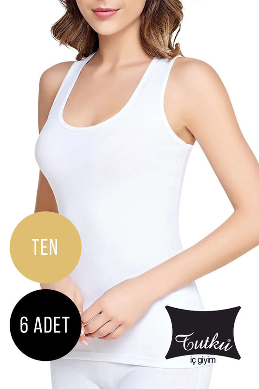 Tutku Dames 6-delig geribbeld ondershirt met brede bandjes Tien