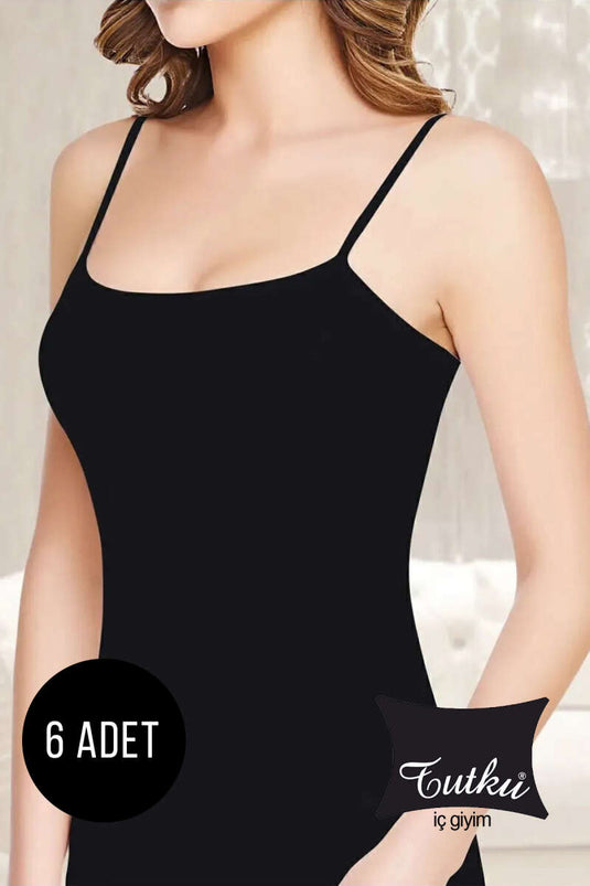 Tutku Women's 6-Piece Ribbed Rope Strap Undershirt Black