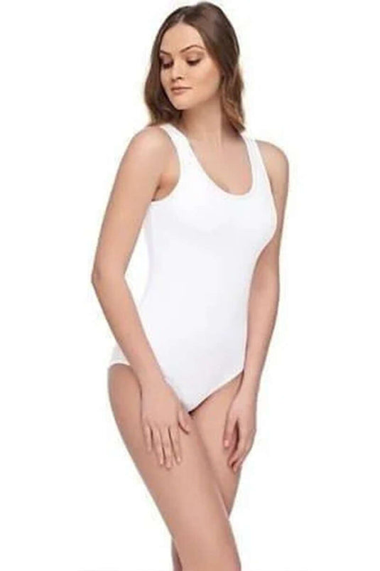 Tutku Women's Wide Strap Snap Bodysuit White