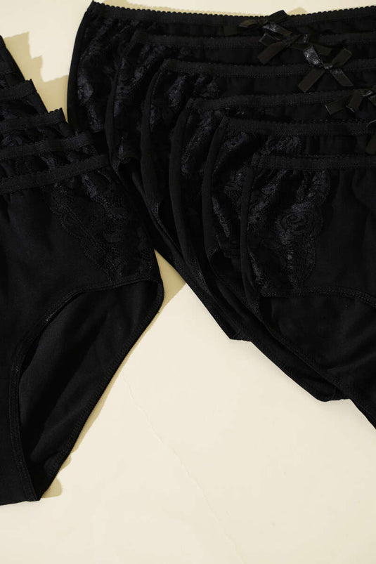 طقم ملابس داخلية نسائية من Passion Elite مكون من 12 قطعة من الدانتيل الجانبي باللون الأسود