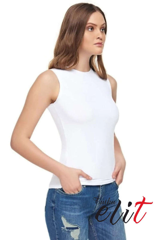 Tutku Elit Dames Elastaan Zero Sleeve Ondershirt Wit