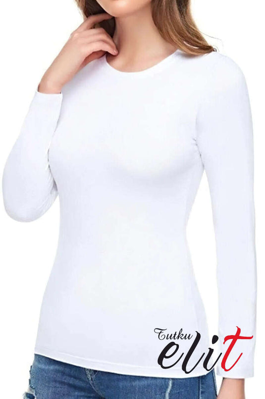 بدلة جسم نسائية من Passion Elite بأكمام طويلة من الإيلاستين باللون الأبيض