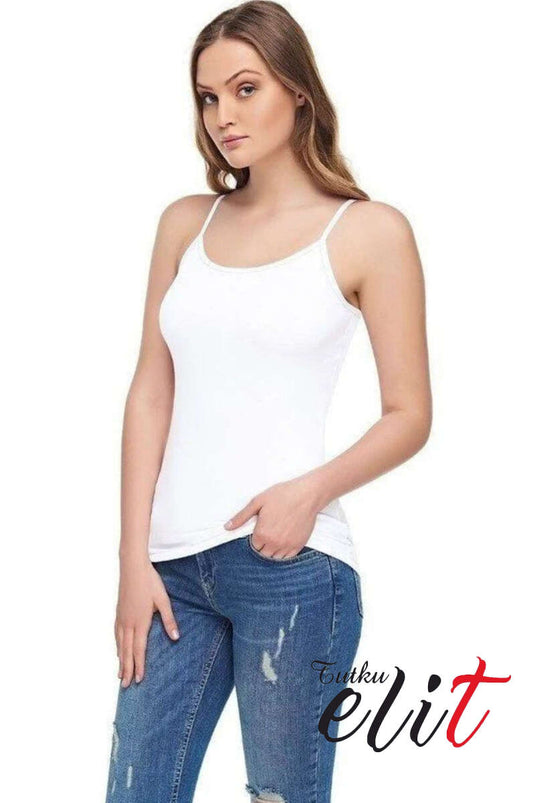 قميص داخلي نسائي من Tutku Elit مصنوع من مودال إيلاستان وحمالات باللون الأبيض