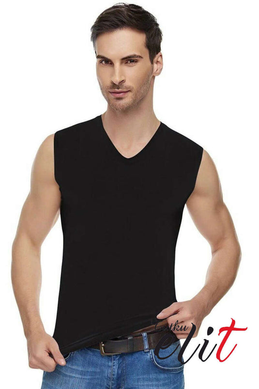 Tutku Elit Elastan V Yaka Sıfır Kol Atlet Siyah