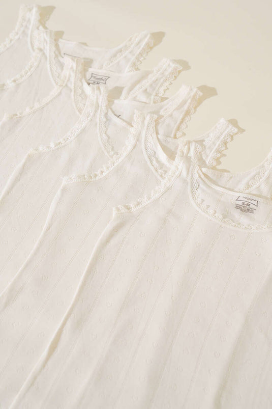 Tutku Jacquard Wide Strap Women's 6-Pack Tank Top Ecru