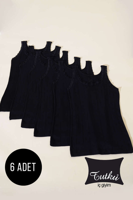 قميص داخلي نسائي من Tutku Jacquard ذو حزام عريض، عبوة من 6 قطع، أسود