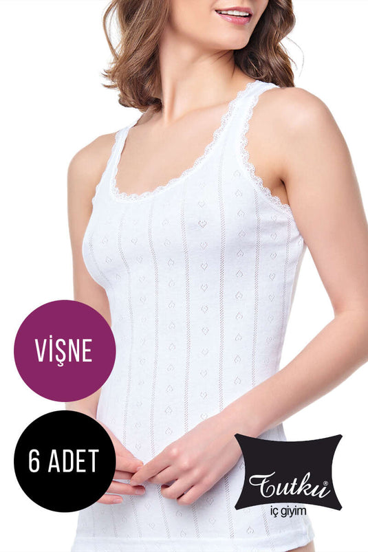 Débardeur femme Passion Jacquard à larges bretelles, lot de 6, couleur cerise