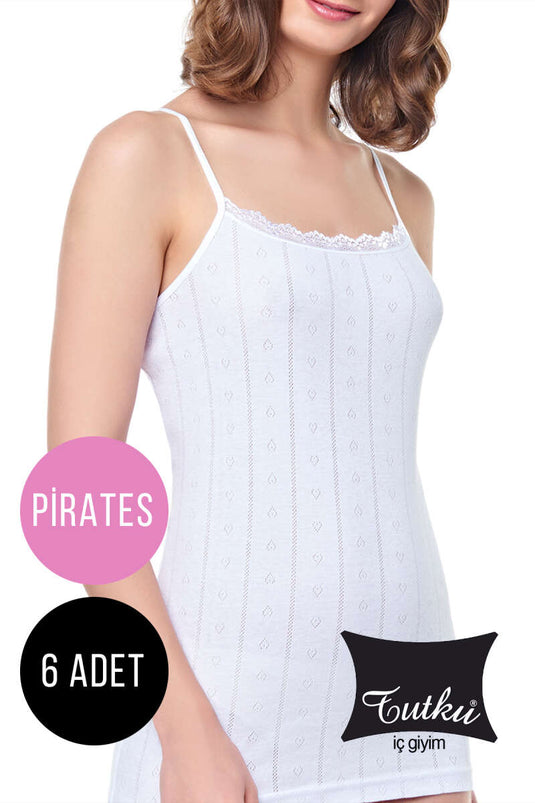 قميص داخلي نسائي من Tutku Jacquard Rope Strap، عبوة من 6 قطع، بتصميم Pirates