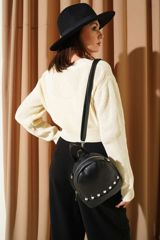 Drieknops gebreid kort vest steen