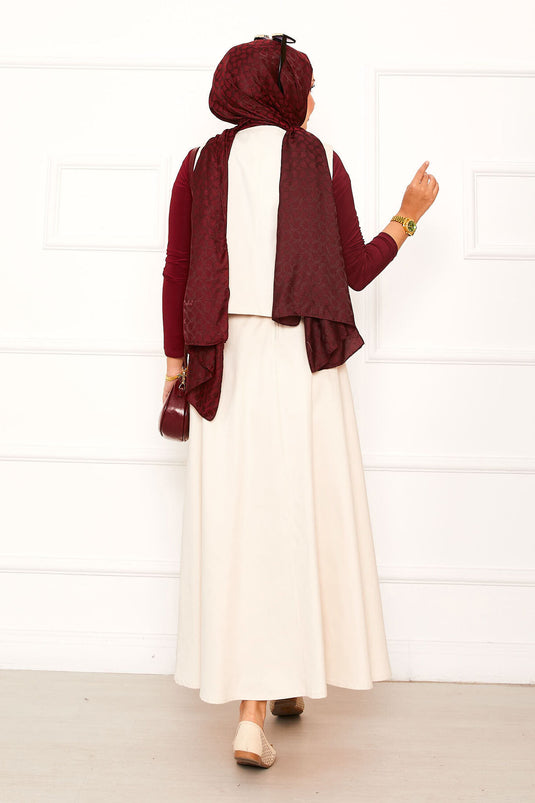 Three-Button Vest and Skirt Two-Piece Suit Cream