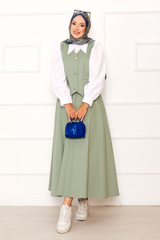 Ensemble Jupe Et Gilet À Trois Boutons Menthe