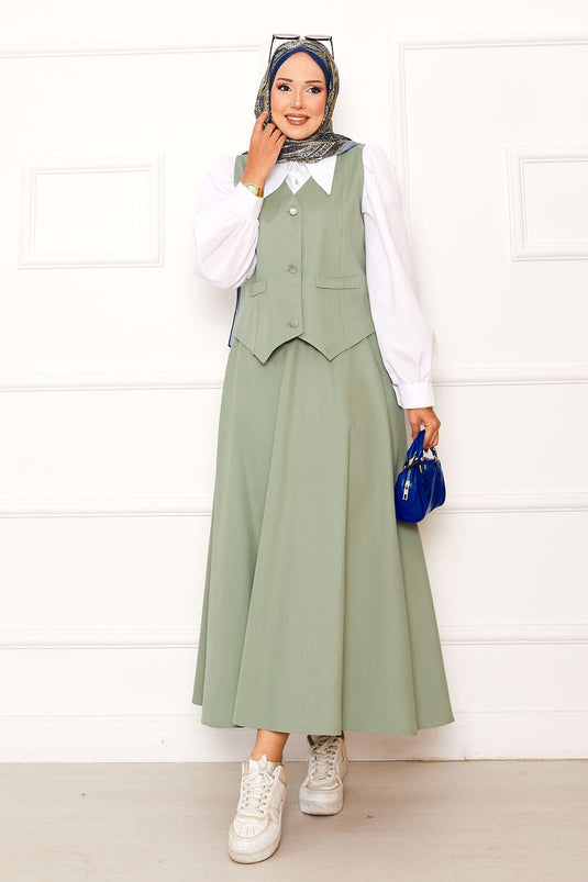 Ensemble Jupe Et Gilet À Trois Boutons Menthe