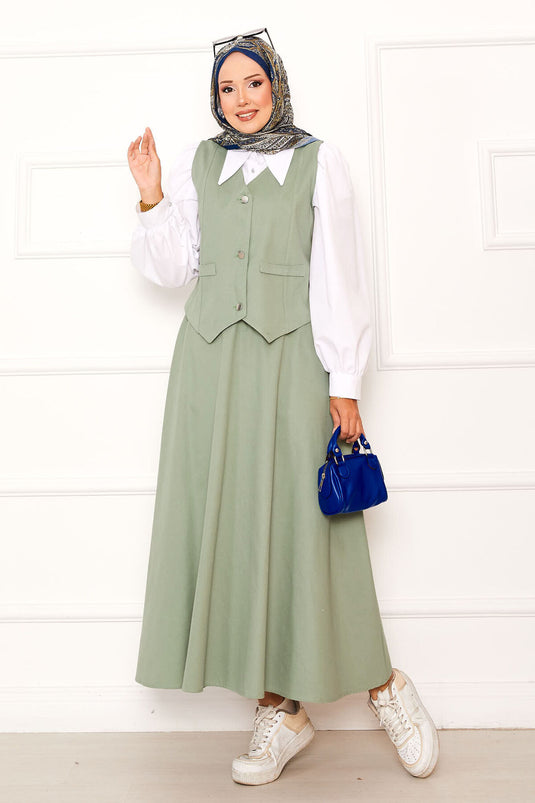 Ensemble Jupe Et Gilet À Trois Boutons Menthe