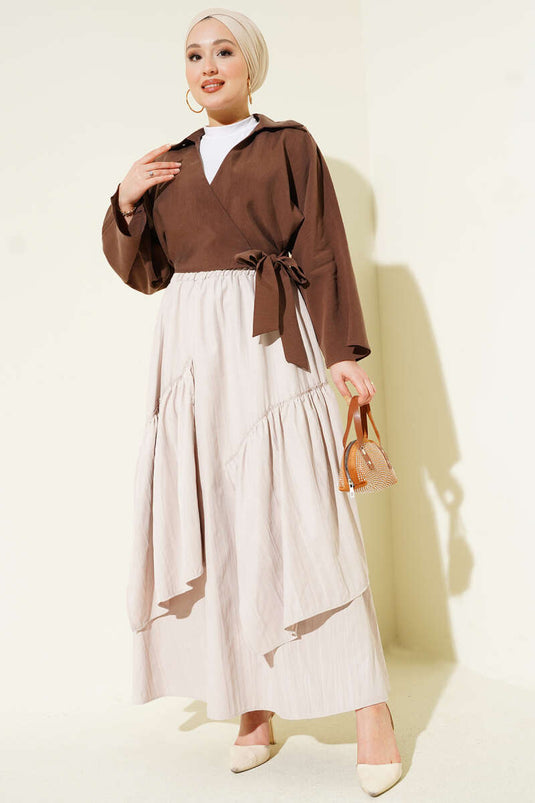 Three-Tiered Ruffled Skirt Beige