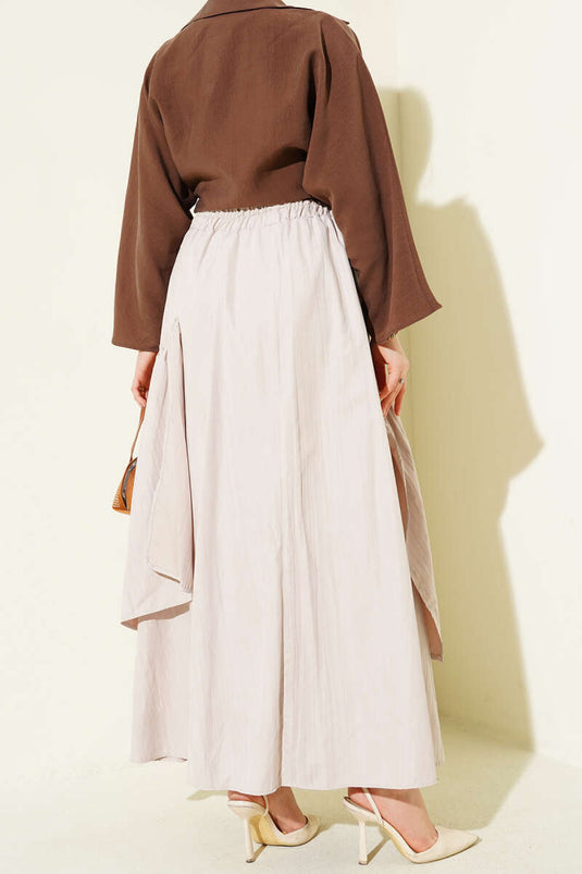 Three-Tiered Ruffled Skirt Beige