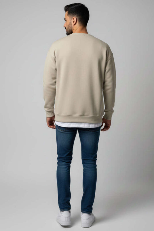 Dreifädiger Rundhalsausschnitt Herren Pullover Beige