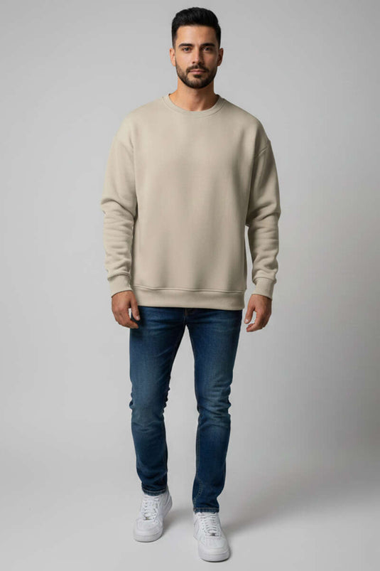Dreifädiger Rundhalsausschnitt Herren Pullover Beige