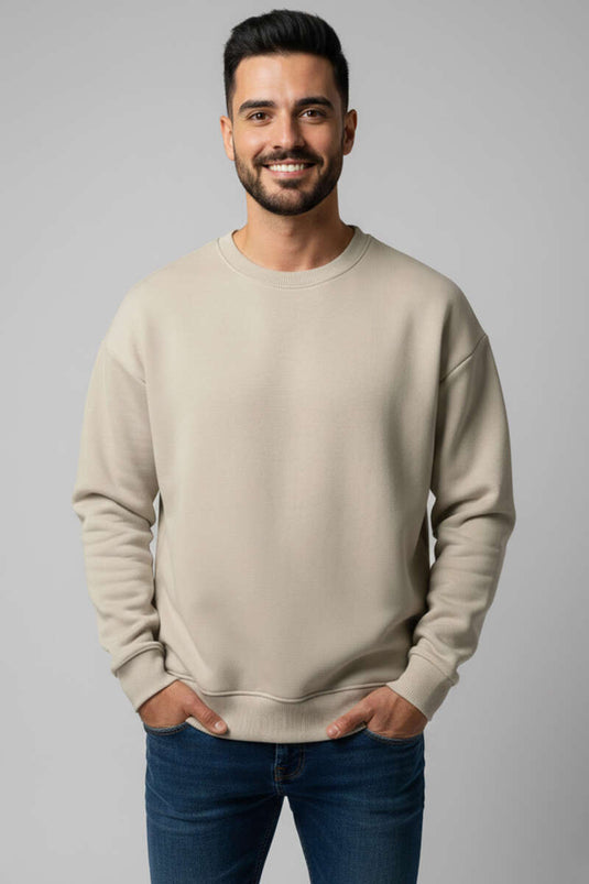 Dreifädiger Rundhalsausschnitt Herren Pullover Beige
