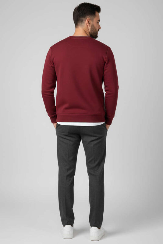 سويت شيرت رجالي برقبة دائرية بثلاث خيوط بلون خمري