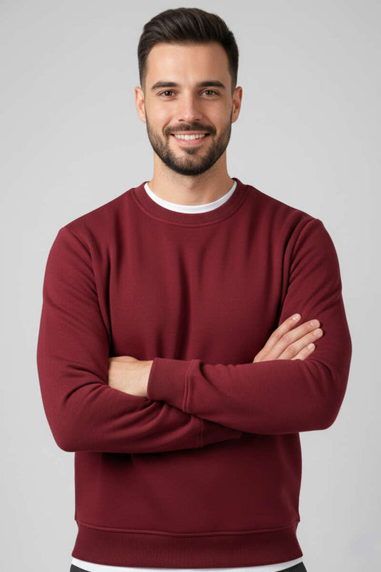 سويت شيرت رجالي برقبة دائرية بثلاث خيوط بلون خمري