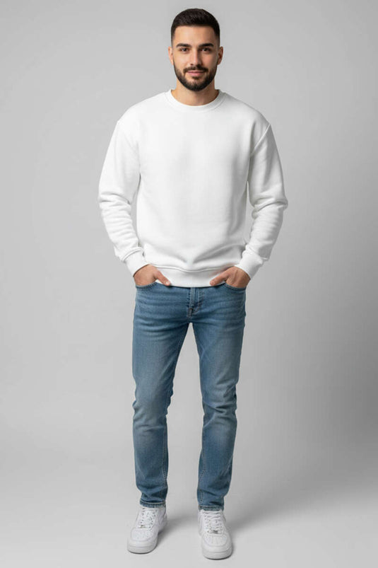 سويت شيرت رجالي برقبة دائرية بثلاث خيوط بلون عاجي