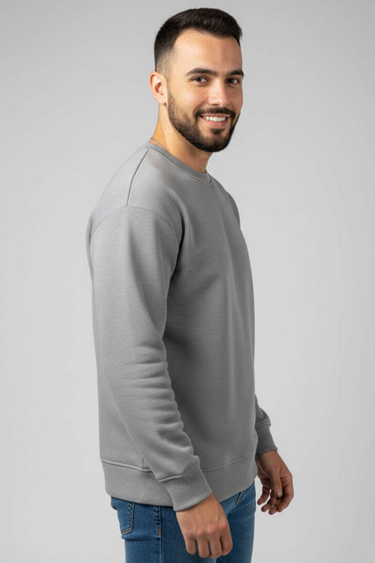 Sweat-shirt homme gris à col rond triple fil