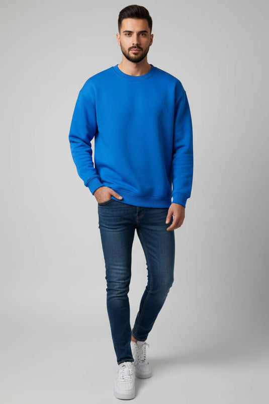 Sweat-shirt homme à col rond triple fil bleu
