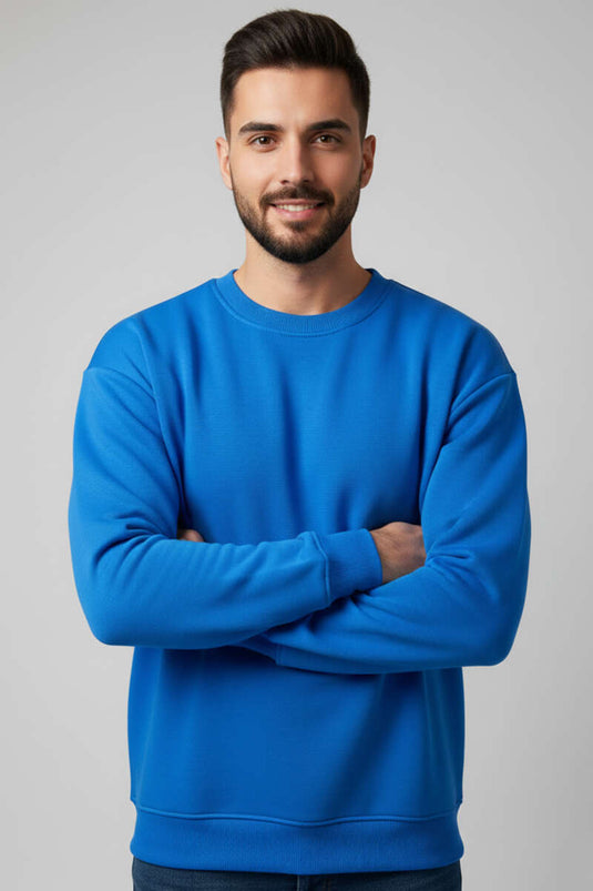 Sweat-shirt homme à col rond triple fil bleu