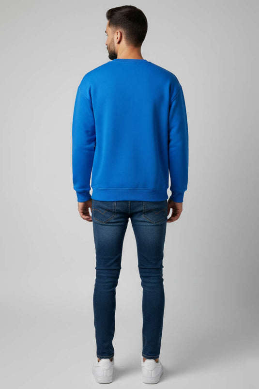 Sweat-shirt homme à col rond triple fil bleu