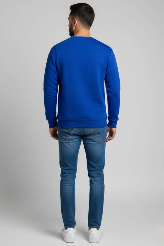 Dreifädiger Rundhalsausschnitt Herrenpullover Saphirblau