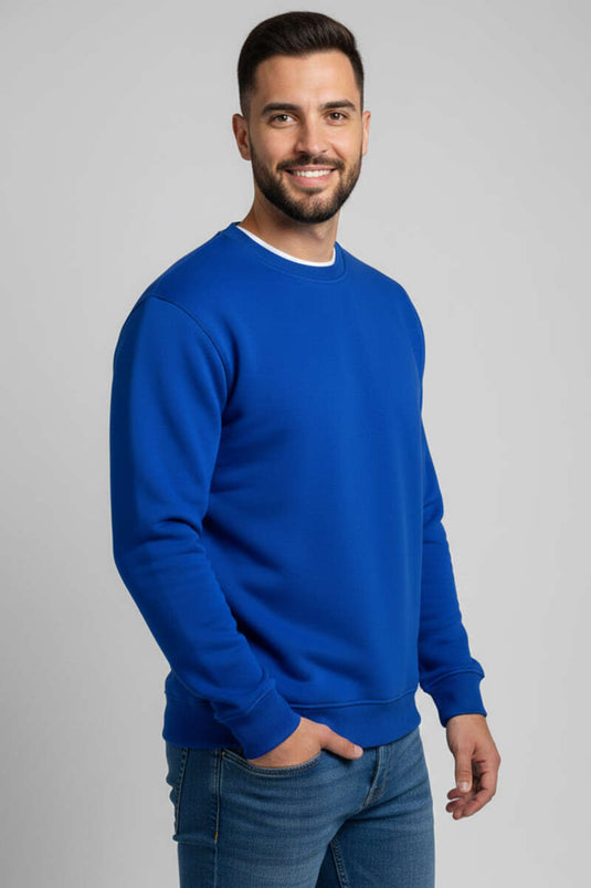 Dreifädiger Rundhalsausschnitt Herrenpullover Saphirblau