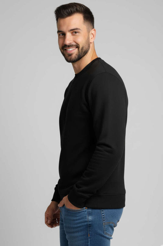 Three-Thread Round Neck Men's Sweatshirt Black