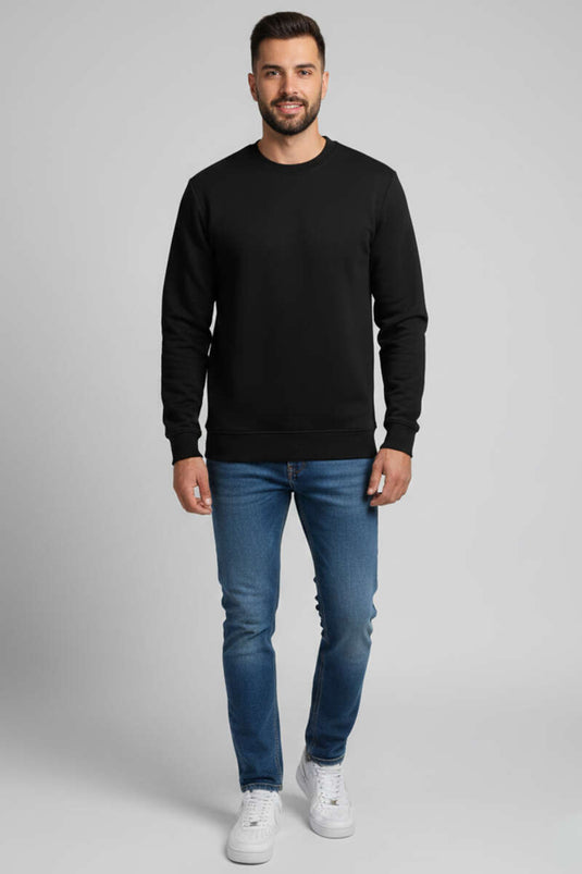 Three-Thread Round Neck Men's Sweatshirt Black