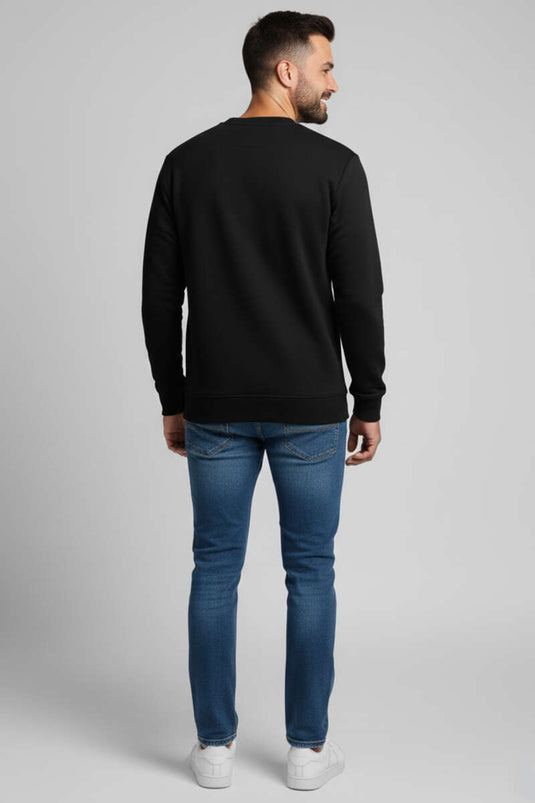 Three-Thread Round Neck Men's Sweatshirt Black