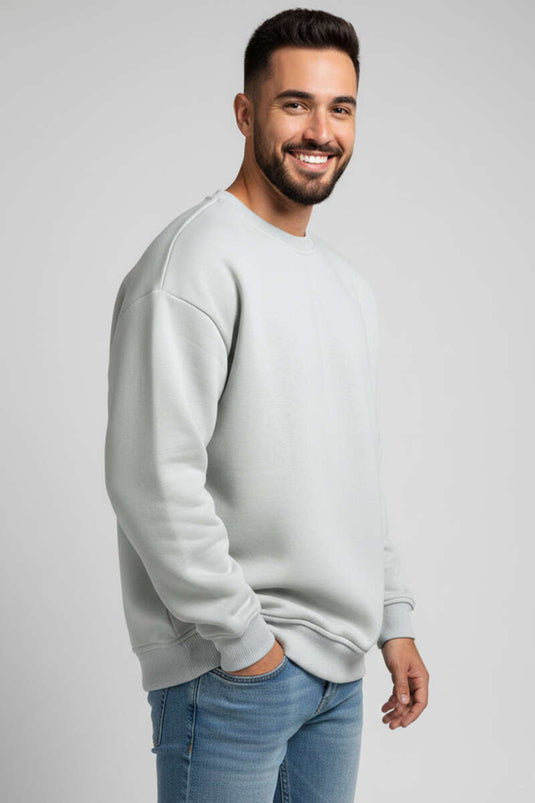 Sweat-shirt homme col rond à trois fils vert d'eau
