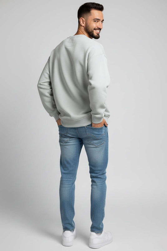 Sweat-shirt homme col rond à trois fils vert d'eau