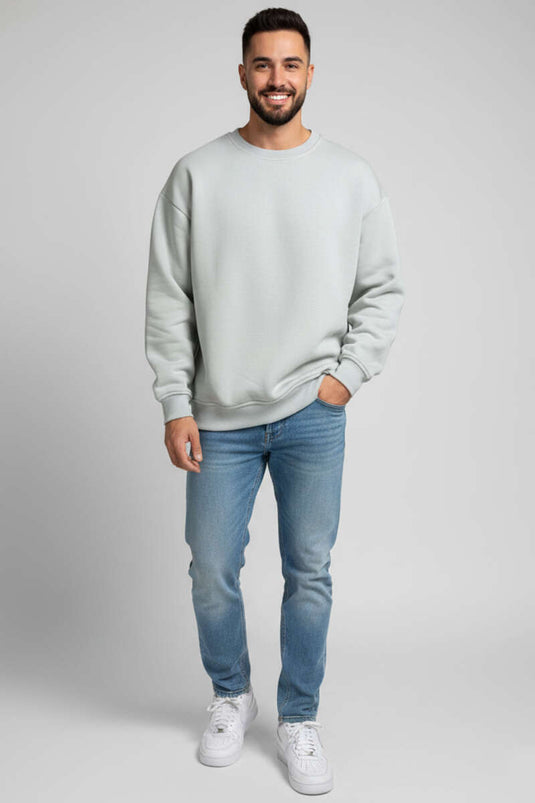 Sweat-shirt homme col rond à trois fils vert d'eau