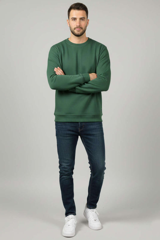 سويت شيرت رجالي برقبة دائرية بثلاث خيوط أخضر