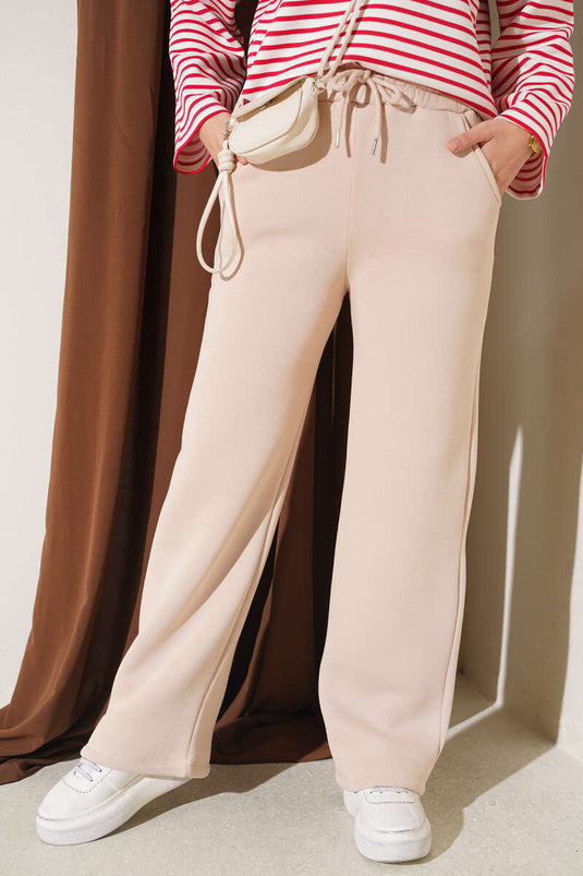 Pantalon Beige À Poches En Trois Fils