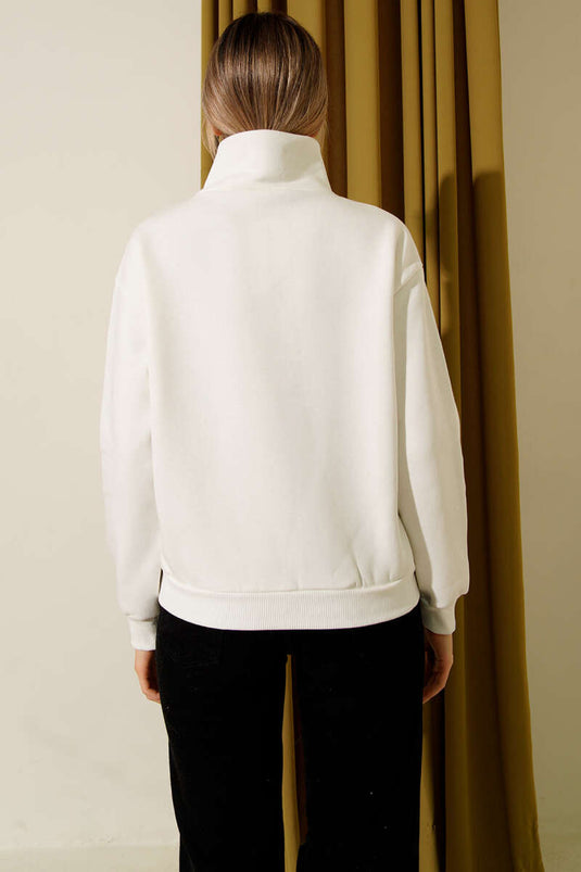 Drielaags sweatshirt met opstaande kraag in ecru