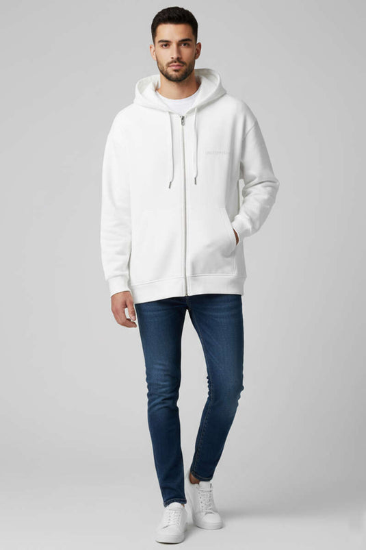Three-Thread Zippered Men's Sweatshirt White