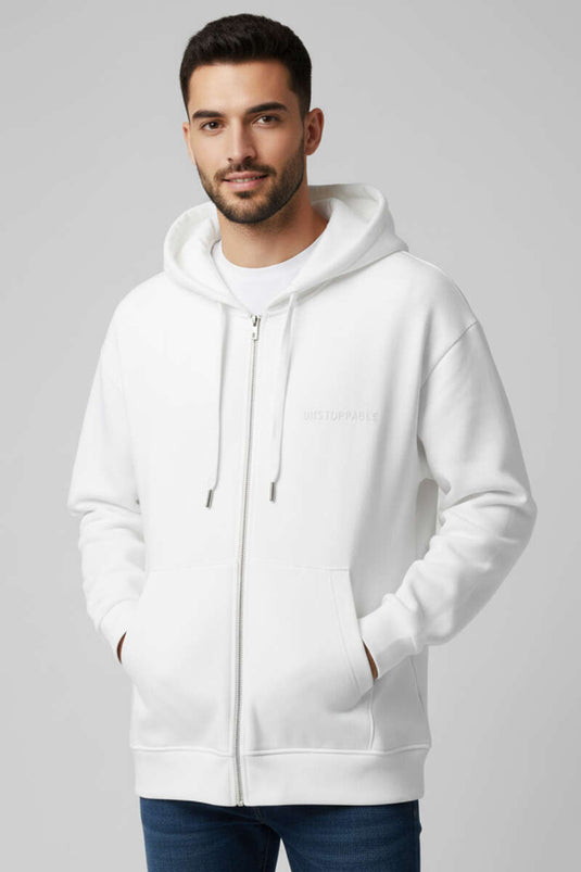 Three-Thread Zippered Men's Sweatshirt White