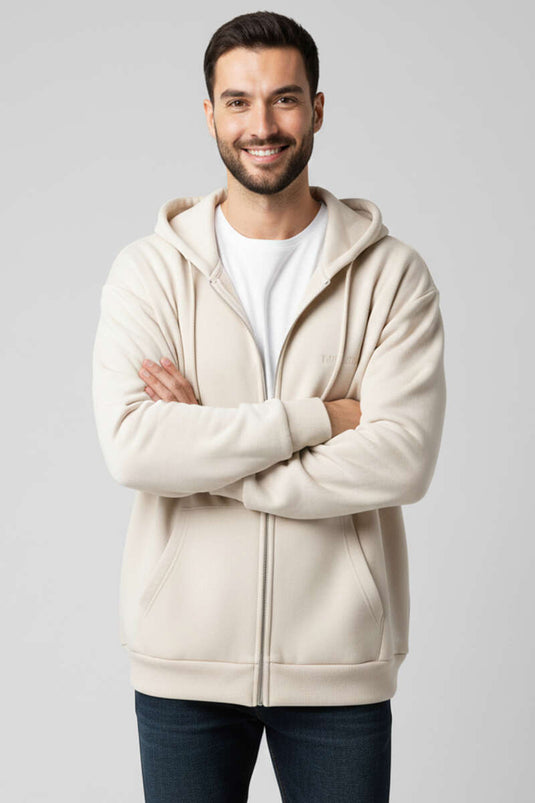 Three-Thread Zippered Men's Sweatshirt Bone