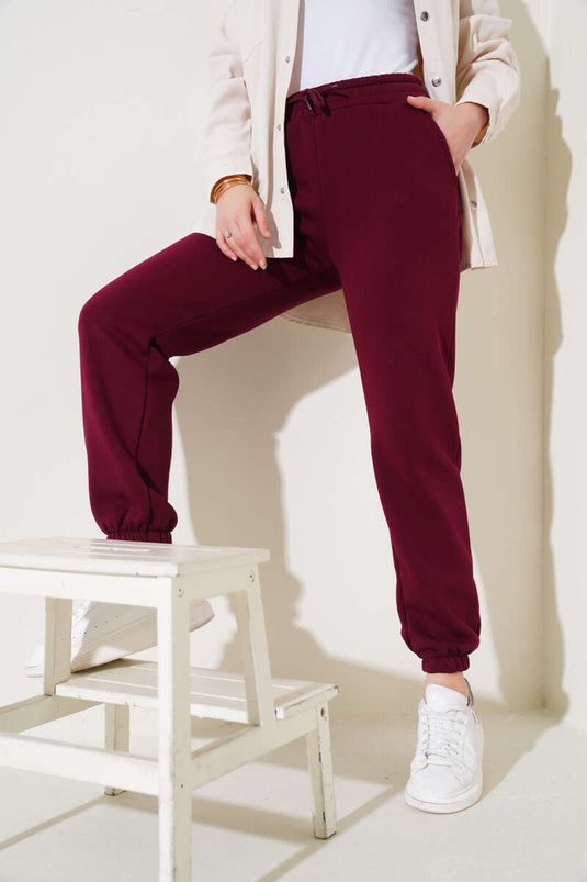 Three Thread Jogger Pants Burgundy