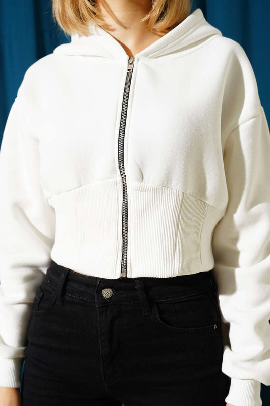 كارديجان قصير بغطاء رأس بثلاثة خيوط، لون بيج فاتح