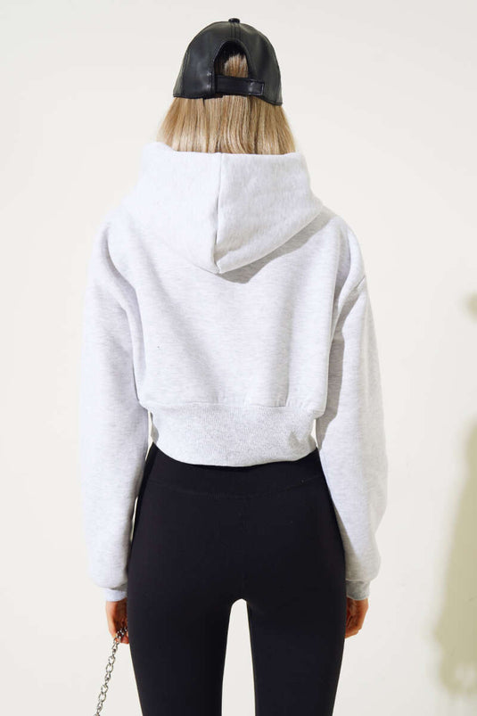 Gilet court à capuche gris à trois fils