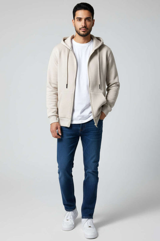 Cardigan maschile con cappuccio a tre fili beige